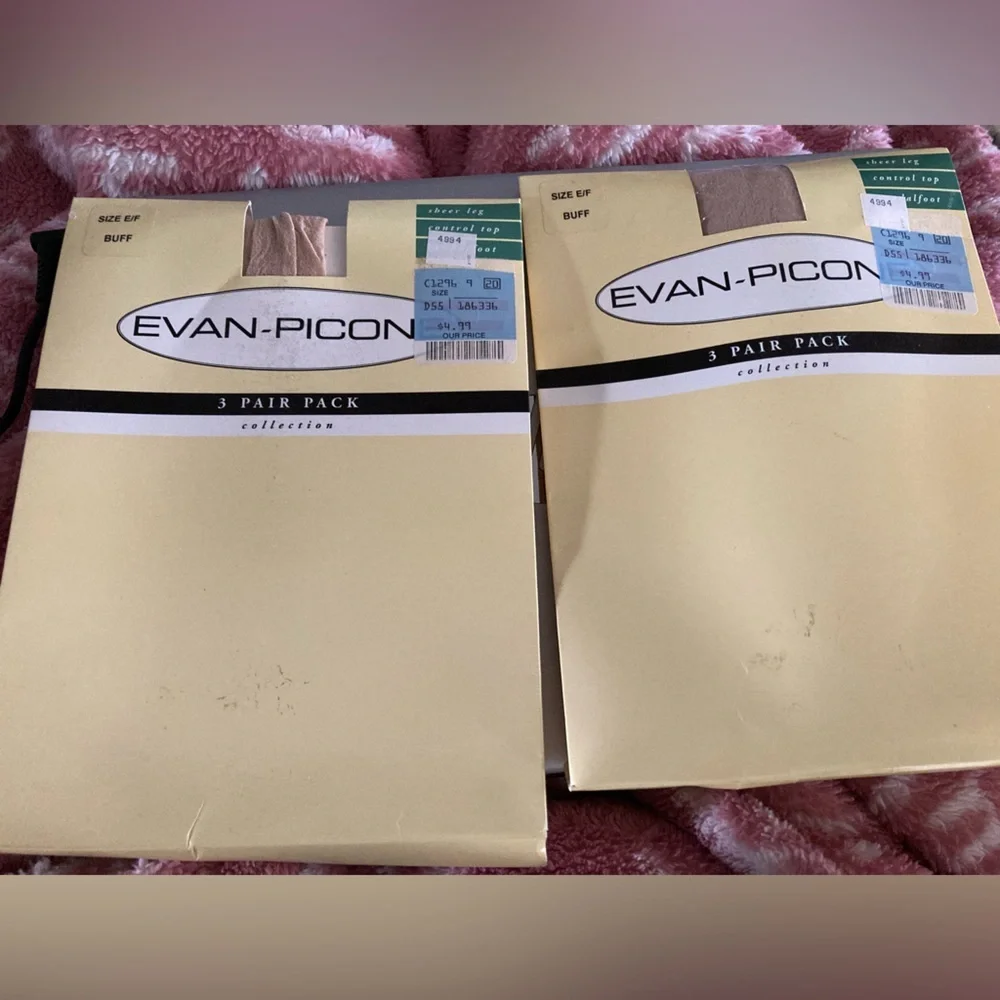 Evan picone four pair pack sheer sandalfoot pantyhose size EF buff nude Italy